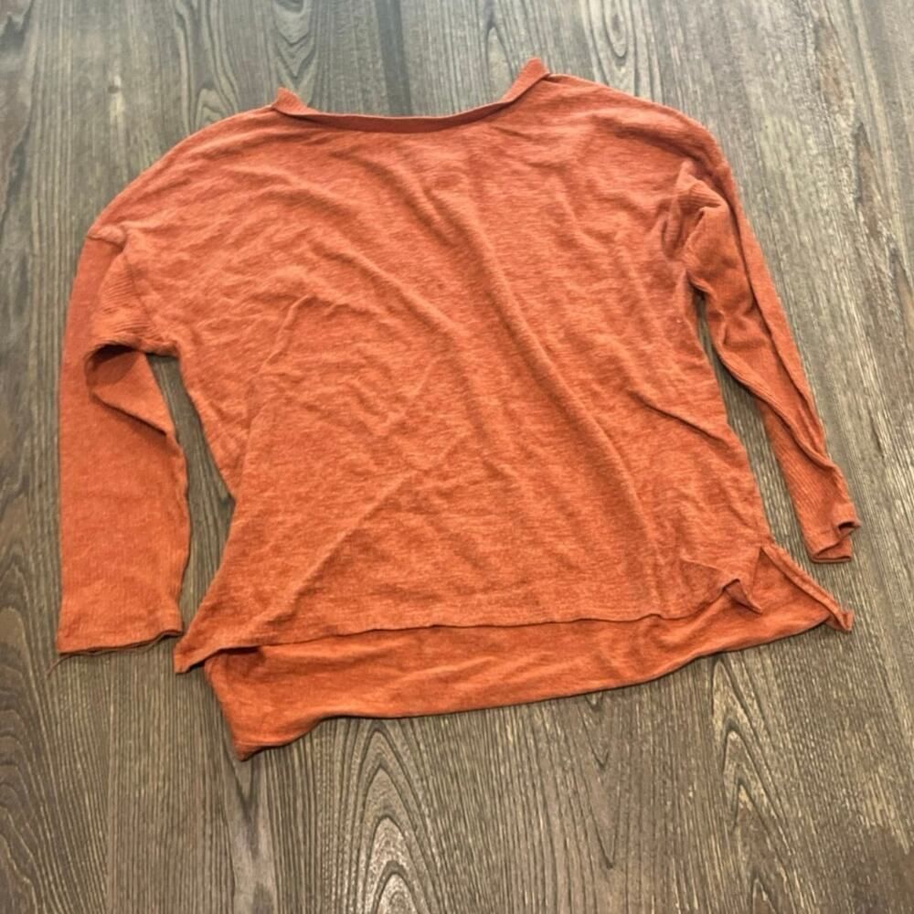 Joyspun Hacci Knit Sleep Top Long Sleeve Crewneck Sienna Burn Heather Size S